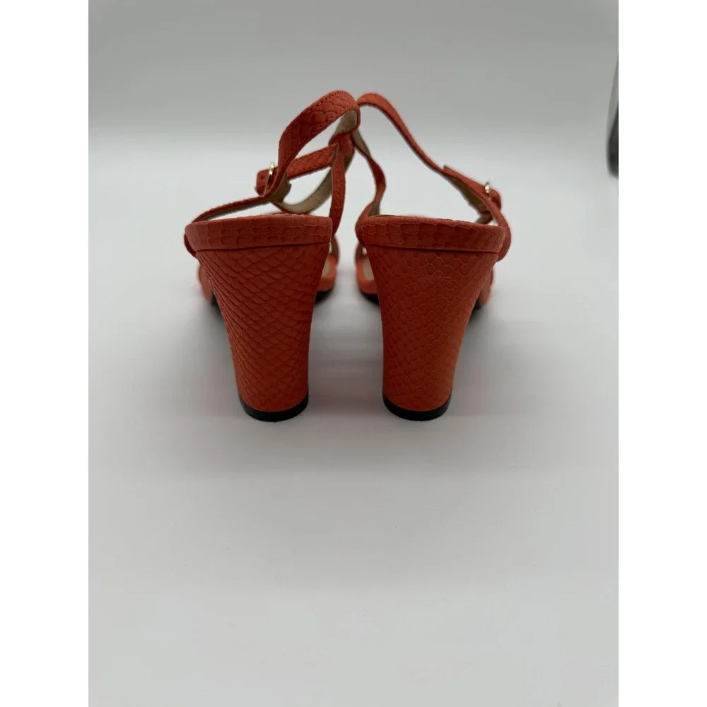 Seven Dials‎ Carina Mango Orange Snakeskin Embossed Block Heel Sandals Size 7M